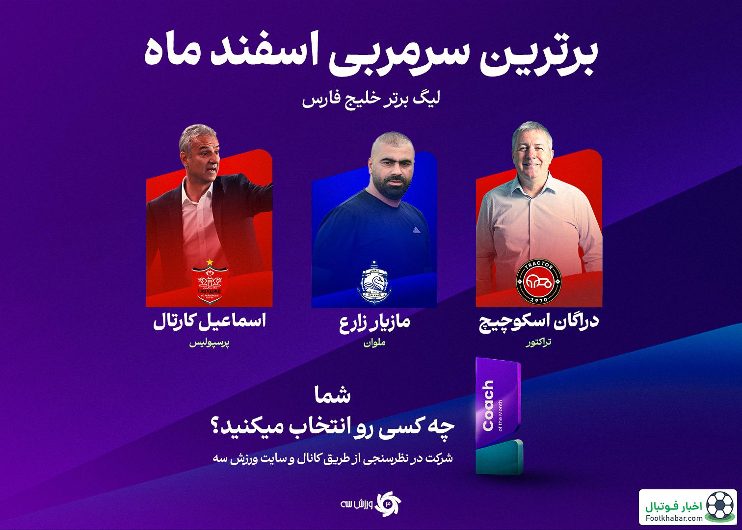 رقابت مازیار با دو سرمربی بالای جدولی برای تندیس بهترین سرمربی ماه!