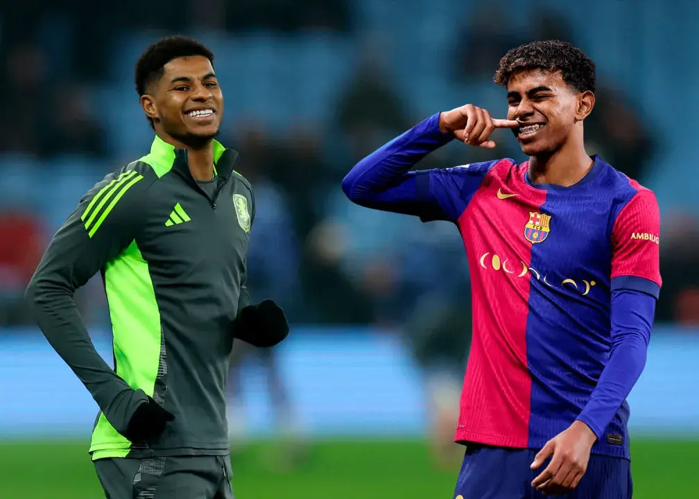 خوشامد ویژه یامال به رشفورد در بارسلونا (عکس)